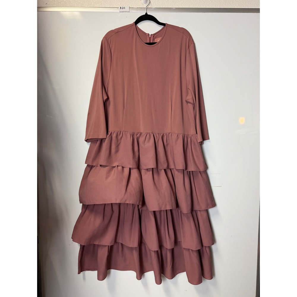 JessaKae Collection Mauve Tiered Ruffle Maxi Dress 3XL 3/4 Sleeve Modest Pink